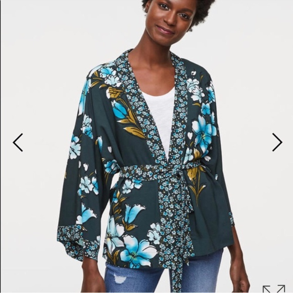 LOFT Mixed Floral Kimono Wrap Top Blouse